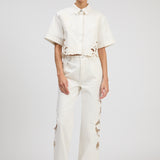Simkhai - PORTER EMBROIDERED DENIM PANT - Marshmallow