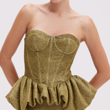 PatBO - Golden Weave Peplum Top - Gold