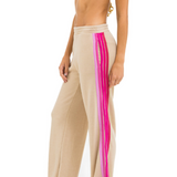 Aviator Nation - Wide Leg 5 Stripe Sweatpants - Sand / Pink