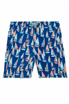 Tom & Teddy - Boys' Marine Boats Swim Trunks - Blue/Coral