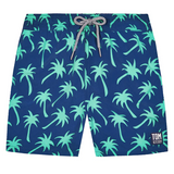 Tom & Teddy - Boys' Palm Swim Trunks - Navy & Spring Green