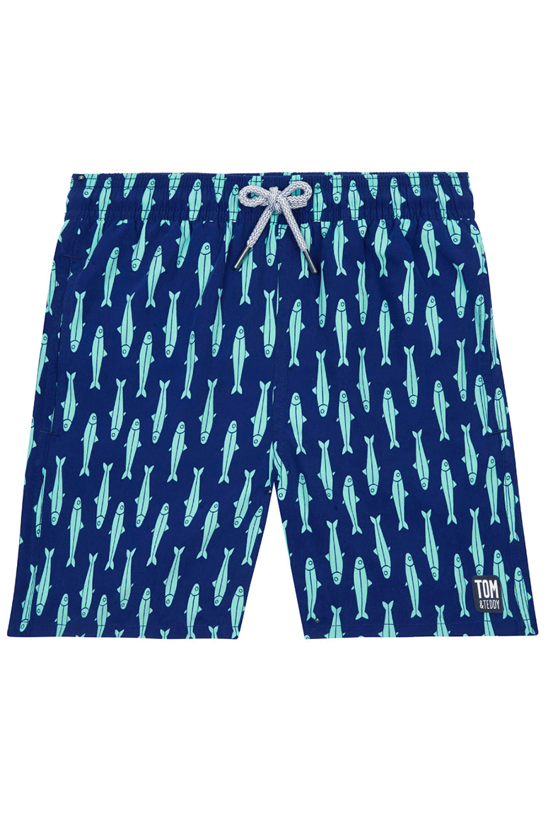 Tom & Teddy - Boys' Sardines Swim Trunks - Ink Blue & Green