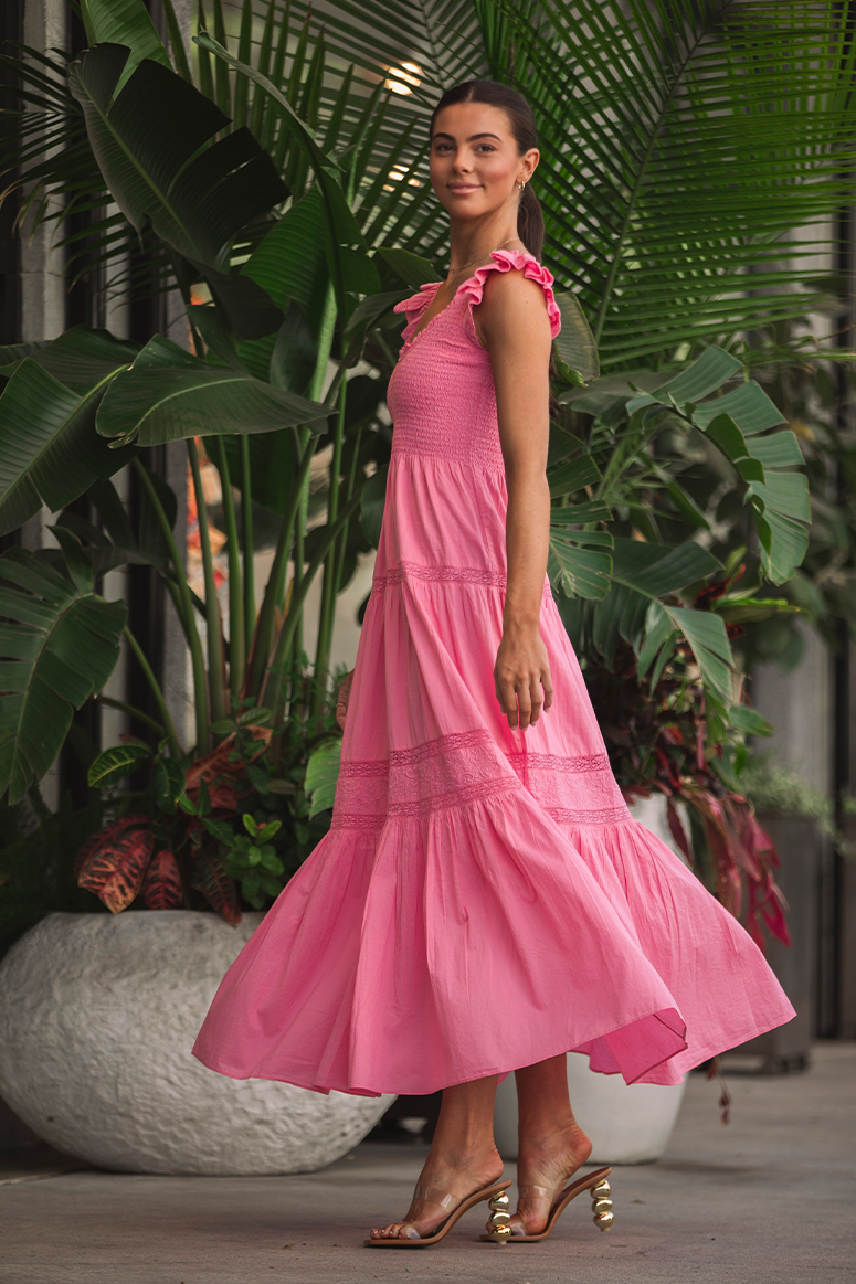 LoveShackFancy - Chessie Maxi Dress - Vivid Pink