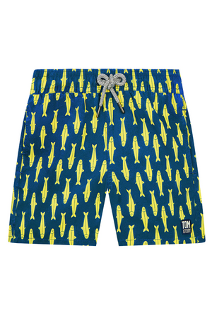 Tom & Teddy - Boys' Sardines Swim Trunks - Navy & Yellow
