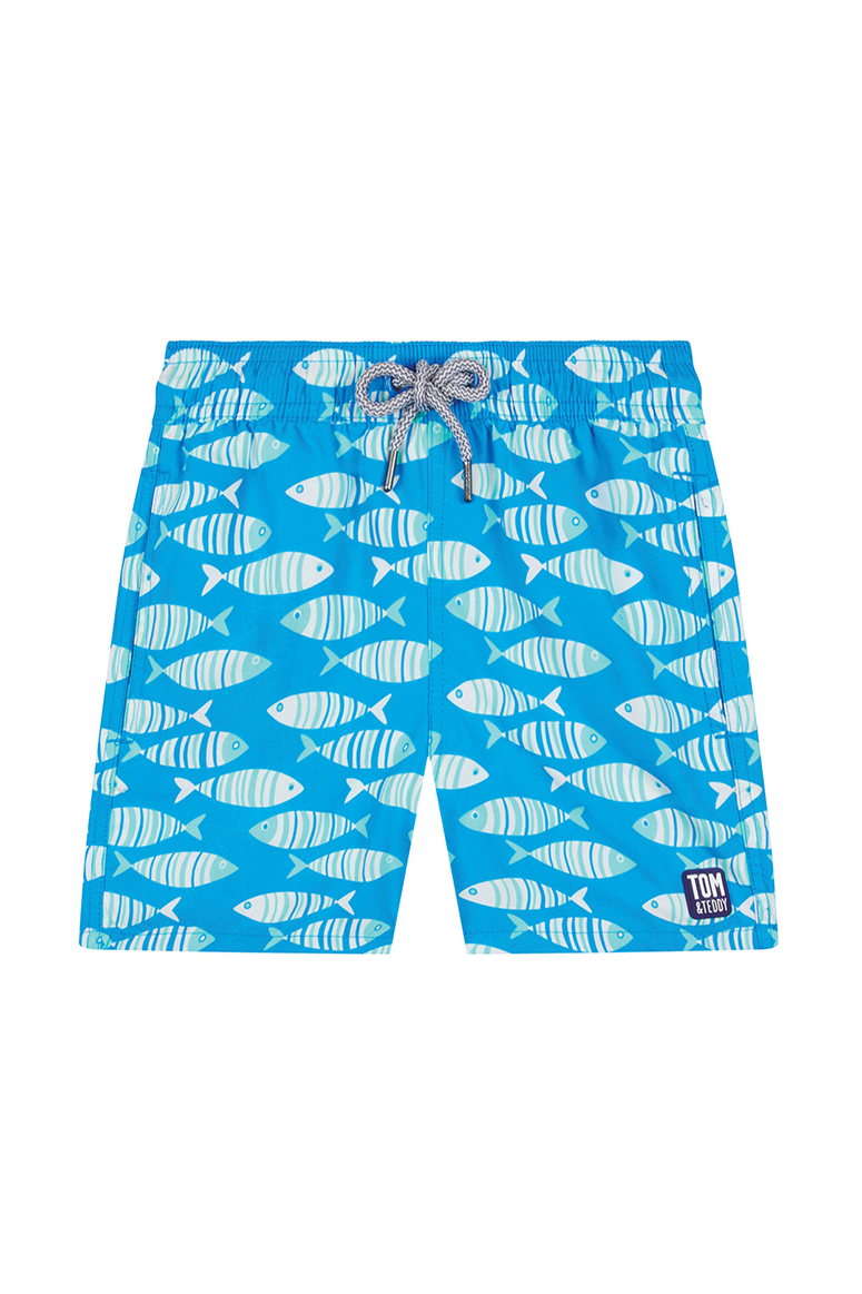 Tom & Teddy - Boys' Striped Fish Swim Trunks - Blue
