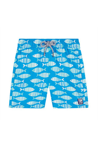 Tom & Teddy - Men's Striped Fish Swim Trunks - Blue