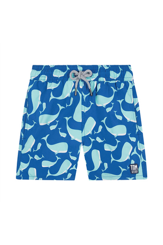Tom & Teddy - Boys' Sardines Swim Trunks - Ink Blue & Green
