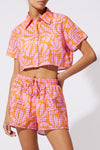Solid & Striped - The Cropped Cabana Shirt - Carnation Pink/Clementine Leaf